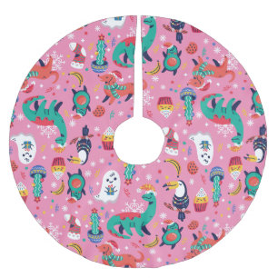 ugly christmas dinosaur avocado cupcake xmas brushed polyester tree skirt