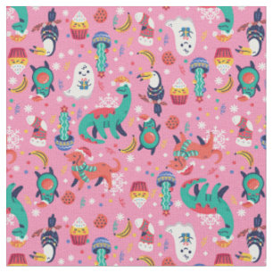 ugly christmas dinosaur avocado cupcake xmas fabric