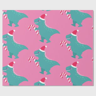 ugly christmas dinosaur trex snowflakes winter  wrapping paper