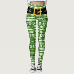 Ugly Christmas elf leggings - green Nordic pattern