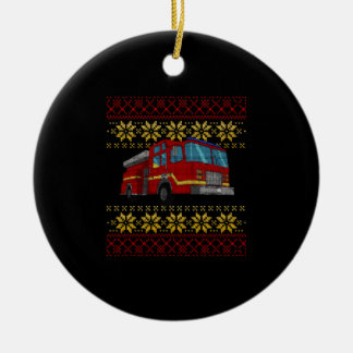 Ugly Christmas Fire Brigade Fire Truck Fire Truck Ceramic Ornament