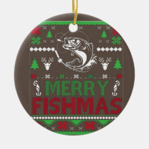 ugly christmas fishing ceramic ornament