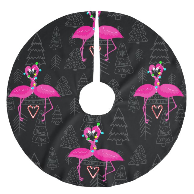 ugly christmas flamingo candy heart  brushed polyester tree skirt (Front)