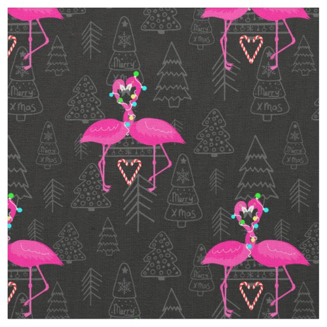 ugly christmas flamingo candy heart  fabric (Close Up)