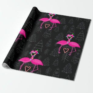 ugly christmas flamingo candy heart wrapping paper