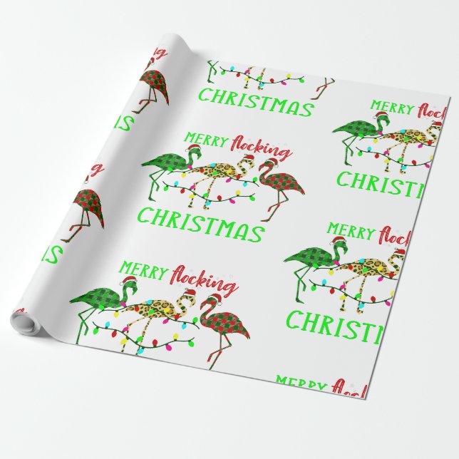 ugly christmas flamingo plaid leopard  wrapping paper (Unrolled)