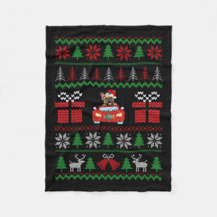 Ugly Christmas French Bulldog Riding Car Red Santa Fleece Blanket