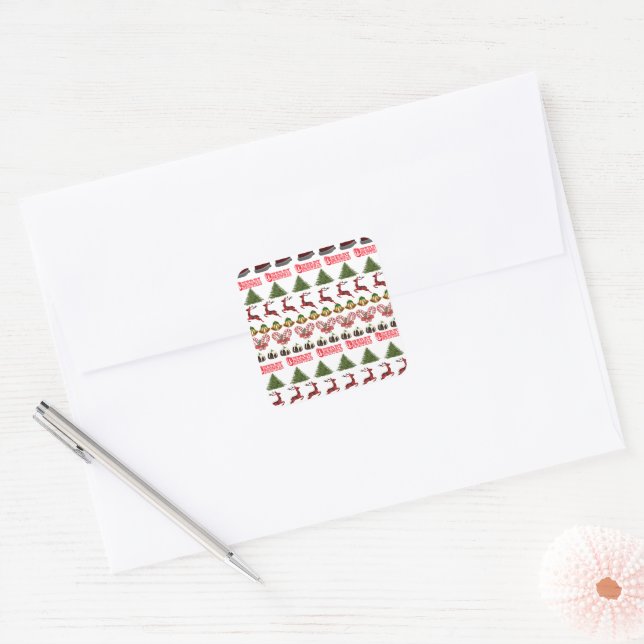 Ugly Christmas: Fun At Christmas Time Pattern, Square Sticker (Envelope)