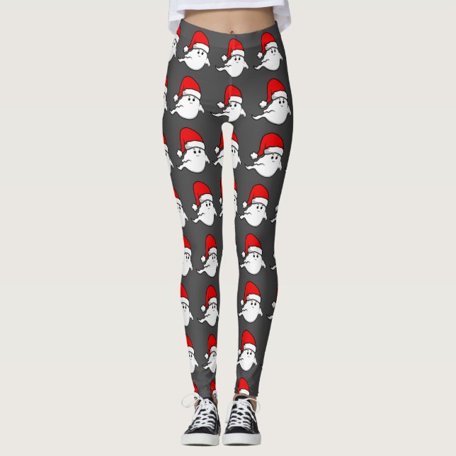 ugly christmas ghost santa claus spooky creepy leggings (Front)