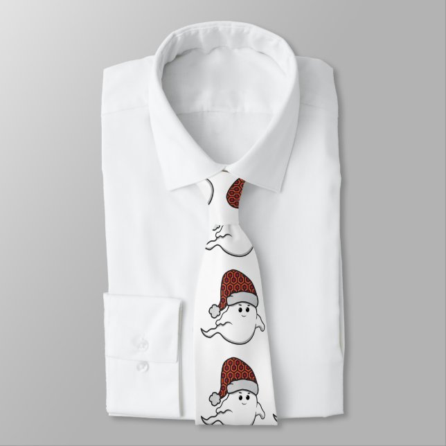 ugly christmas ghost spooky hotel carpet tie (Tied)