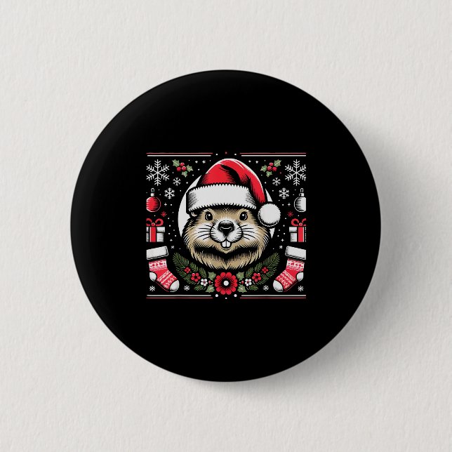 Ugly Christmas Groundhog  2 Inch Round Button (Front)