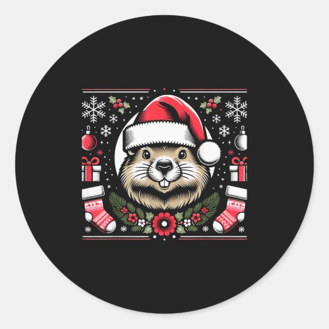 Ugly Christmas Groundhog  Classic Round Sticker (Front)