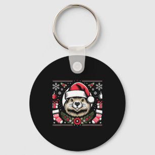 Ugly Christmas Groundhog Keychain