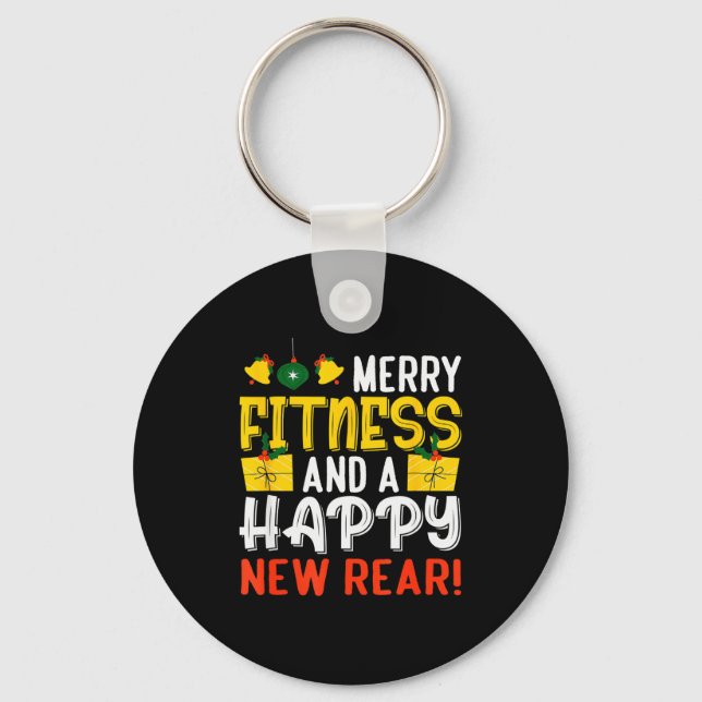 Ugly Christmas Gym Santa Werlifting  Keychain (Front)