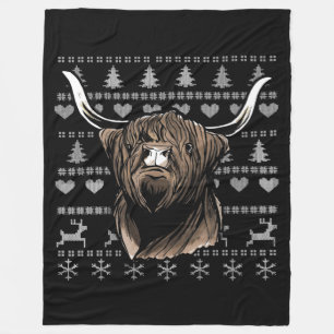 Ugly Christmas Highland Cow Fleece Blanket
