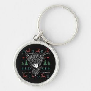 Ugly Christmas Highland Cow Keychain