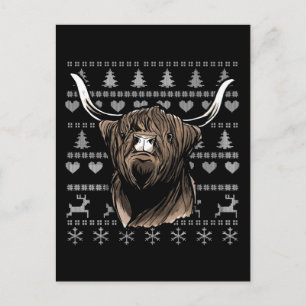 Ugly Christmas Highland Cow Postcard