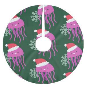 ugly christmas jellyfish santa snowflake brushed polyester tree skirt