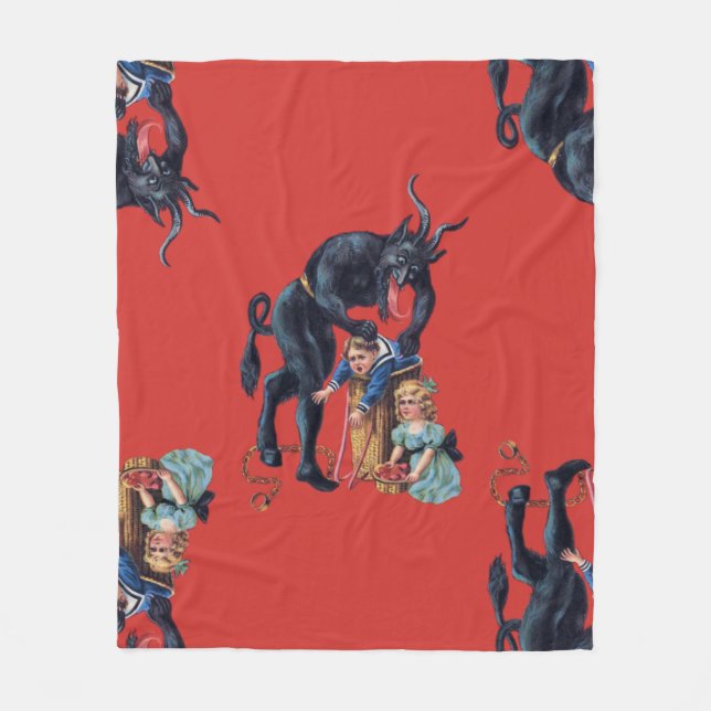 ugly christmas krampus antique red fleece blanket (Front)