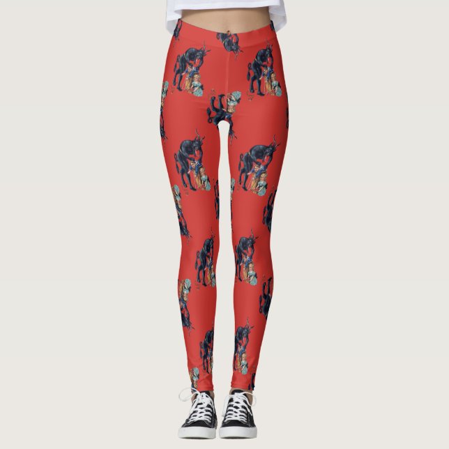 ugly christmas krampus antique red leggings (Front)