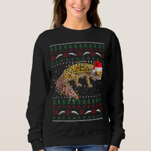 Ugly Christmas Leopard Gecko Santa Hat Lights Xmas Sweatshirt