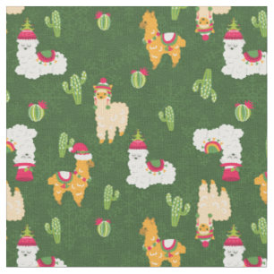 ugly christmas llama snowflakes cactus alpaca fabric