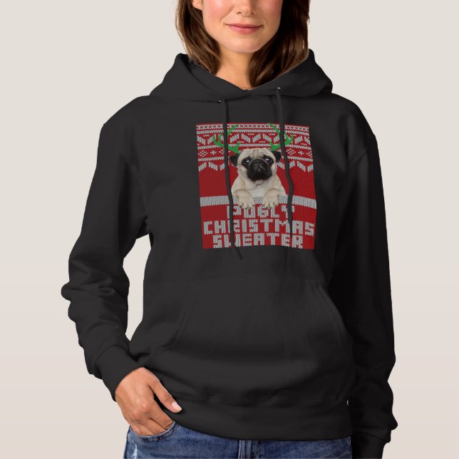 Ugly Christmas Pattern Cute Pug Pugly Christmas Sw Hoodie (Front)