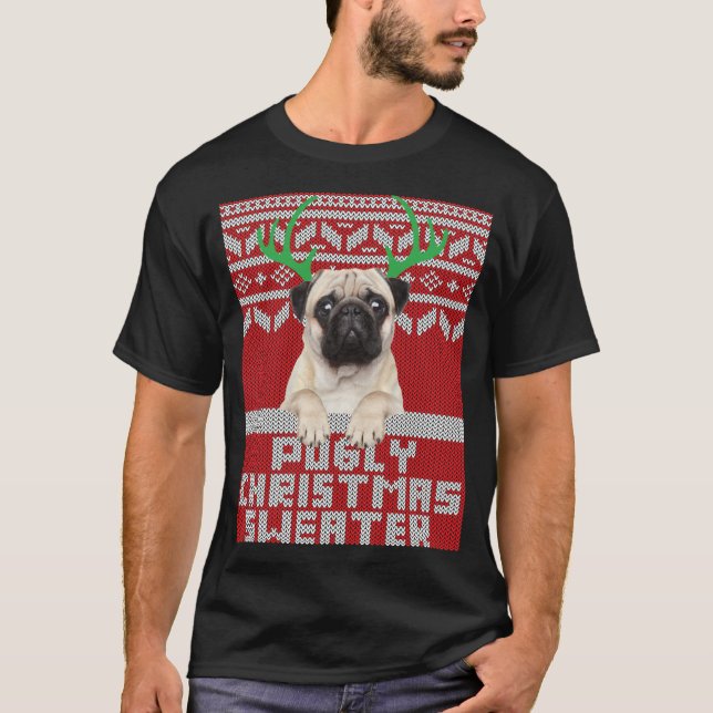 Ugly Christmas Pattern Cute Pug Pugly Christmas Sw T-Shirt (Front)