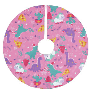 ugly christmas pizza unicorn watermelon snowflakes brushed polyester tree skirt