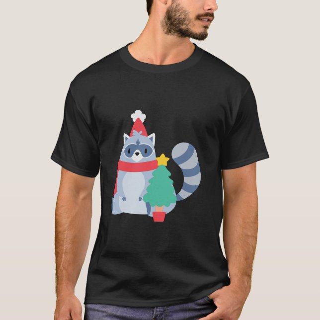 Ugly Christmas Raccoon Santa Xmas Tree Cute Happy  T-Shirt (Front)