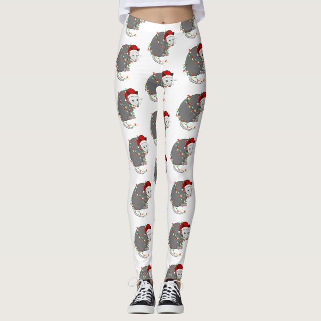 ugly christmas santa claus opossum leggings (Front)