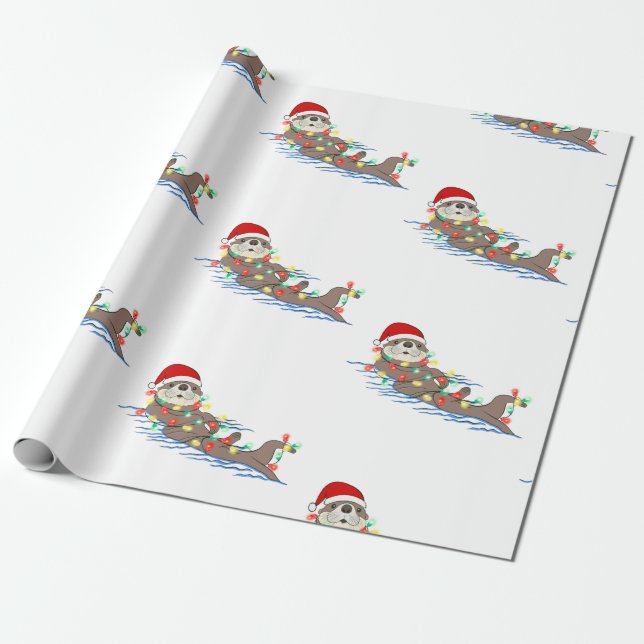 ugly christmas santa claus otter wrapping paper (Unrolled)