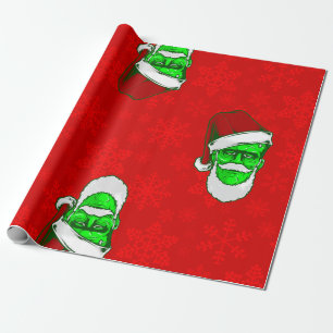 ugly christmas santa frankenstein monster snow wrapping paper