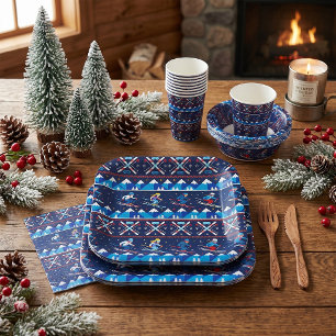Ugly Christmas Ski Pattern Holiday  Paper Plate
