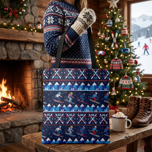 Ugly Christmas Ski Pattern Holiday  Tote Bag
