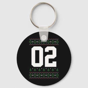 Ugly Christmas Style Jersey Number 02 Holiday Part Keychain