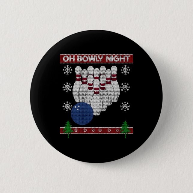 Ugly Christmas Sweater Bowling Bowlers Christmas 2 Inch Round Button (Front)