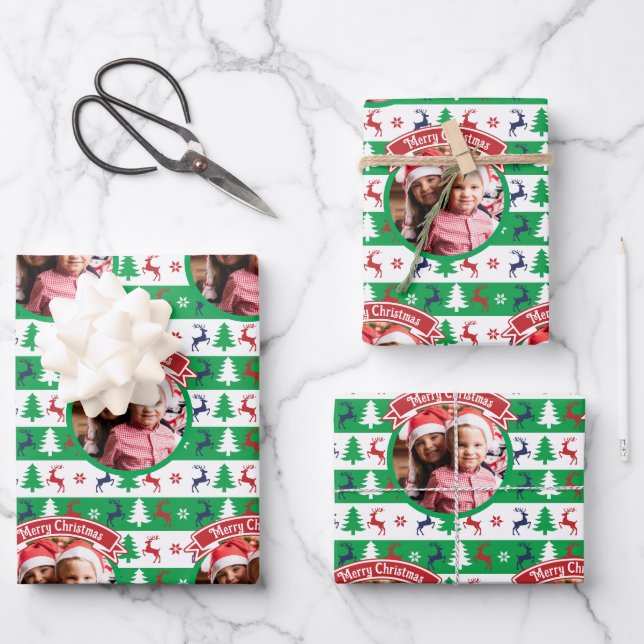 Ugly Christmas Sweater Bright Jumper Photo  Wrapping Paper Sheet (Front)