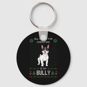Ugly Christmas Sweater Bully French Bulldog Dog  Keychain
