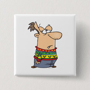 ugly christmas sweater cartoon 2 inch square button