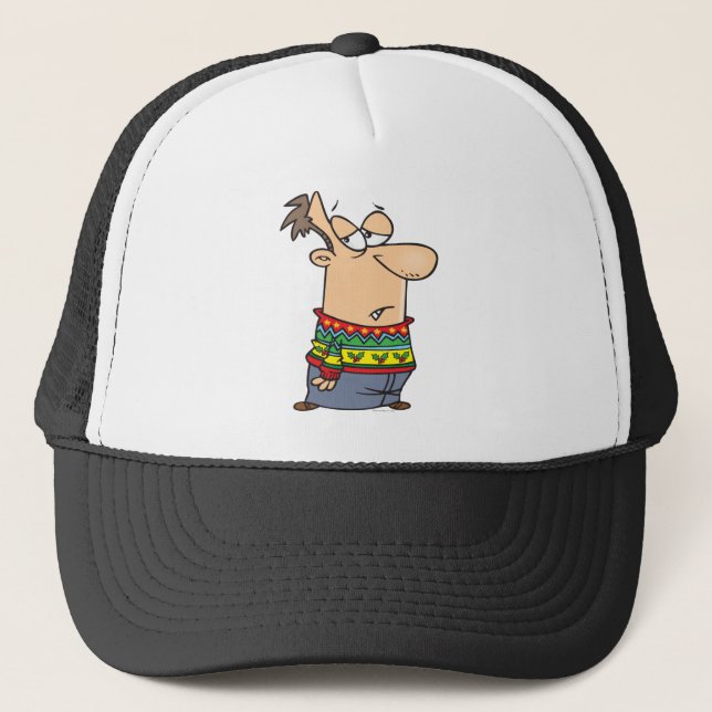 ugly christmas sweater cartoon trucker hat (Front)