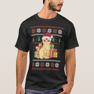 Ugly Christmas Sweater Cat with gifts Snowflakes X
