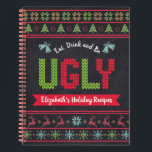 Ugly Christmas Sweater Chalkboard Recipe Cookbook Notebook<br><div class="desc">“Eat, drink and be ugly.” Here’s a wonderful way to keep track of all your favourite holiday recipes. Easily access your holiday culinary adventures with this unique, whimsical, modern, custom name Christmas recipe spiral notebook. A cute, Nordic knit fair isle pattern of whimsical trees, reindeer, ornaments, along with playful “sweater”...</div>
