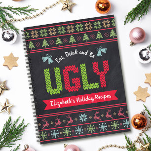 Ugly Christmas Sweater Chalkboard Recipe Cookbook Notebook