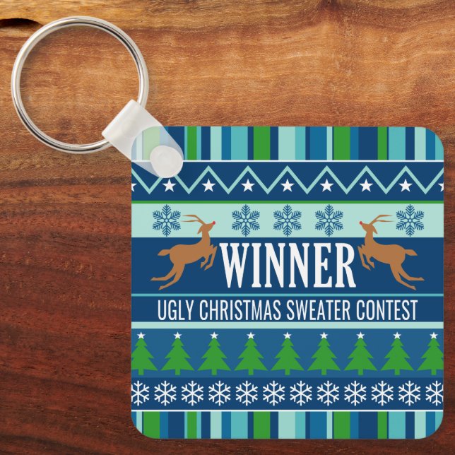 Ugly Christmas Sweater Contest Winner Award Keychain (Front)