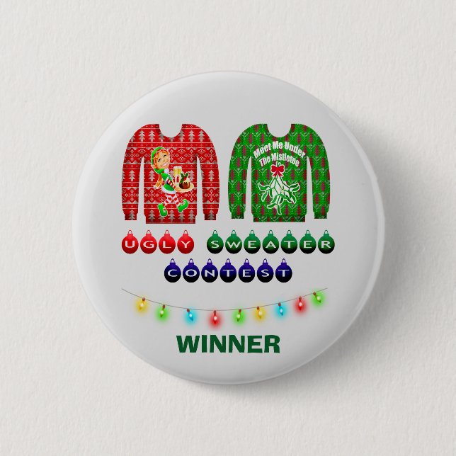 Ugly Christmas Sweater Contest Winner Custom 2 Inch Round Button (Front)