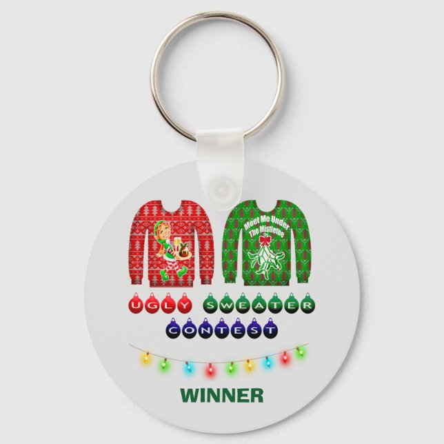 Ugly Christmas Sweater Contest Winner Custom Keychain (Front)