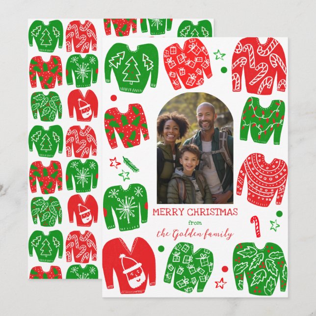UGLY CHRISTMAS SWEATER Cute Custom PHOTO Holiday Card (Front/Back)