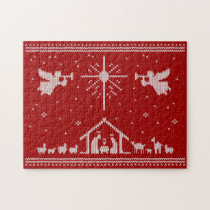 Ugly Christmas Sweater Design Nativity Christian Jigsaw Puzzle