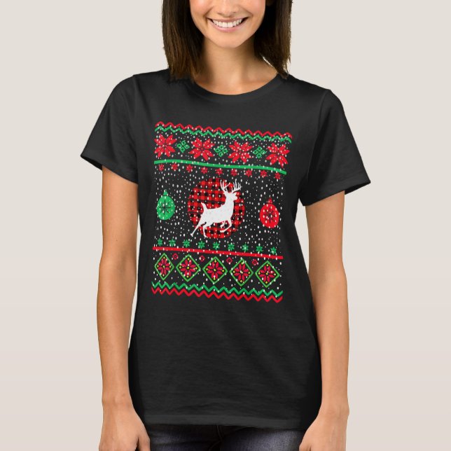 Ugly Christmas Sweater Design Plaid Reindeer  (Front)